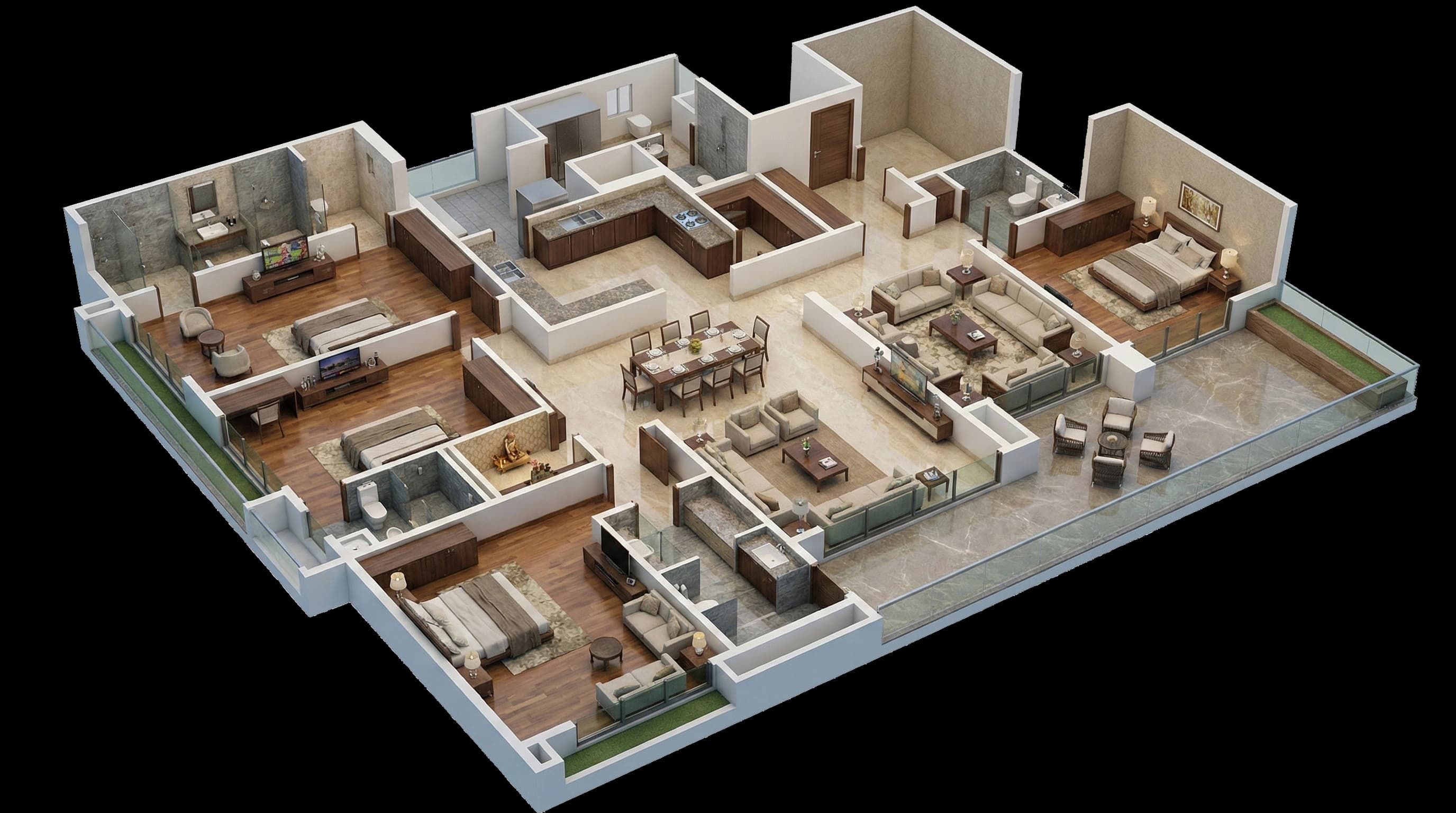 4 BHK - First Floor Isometric View - Magnate Regalia