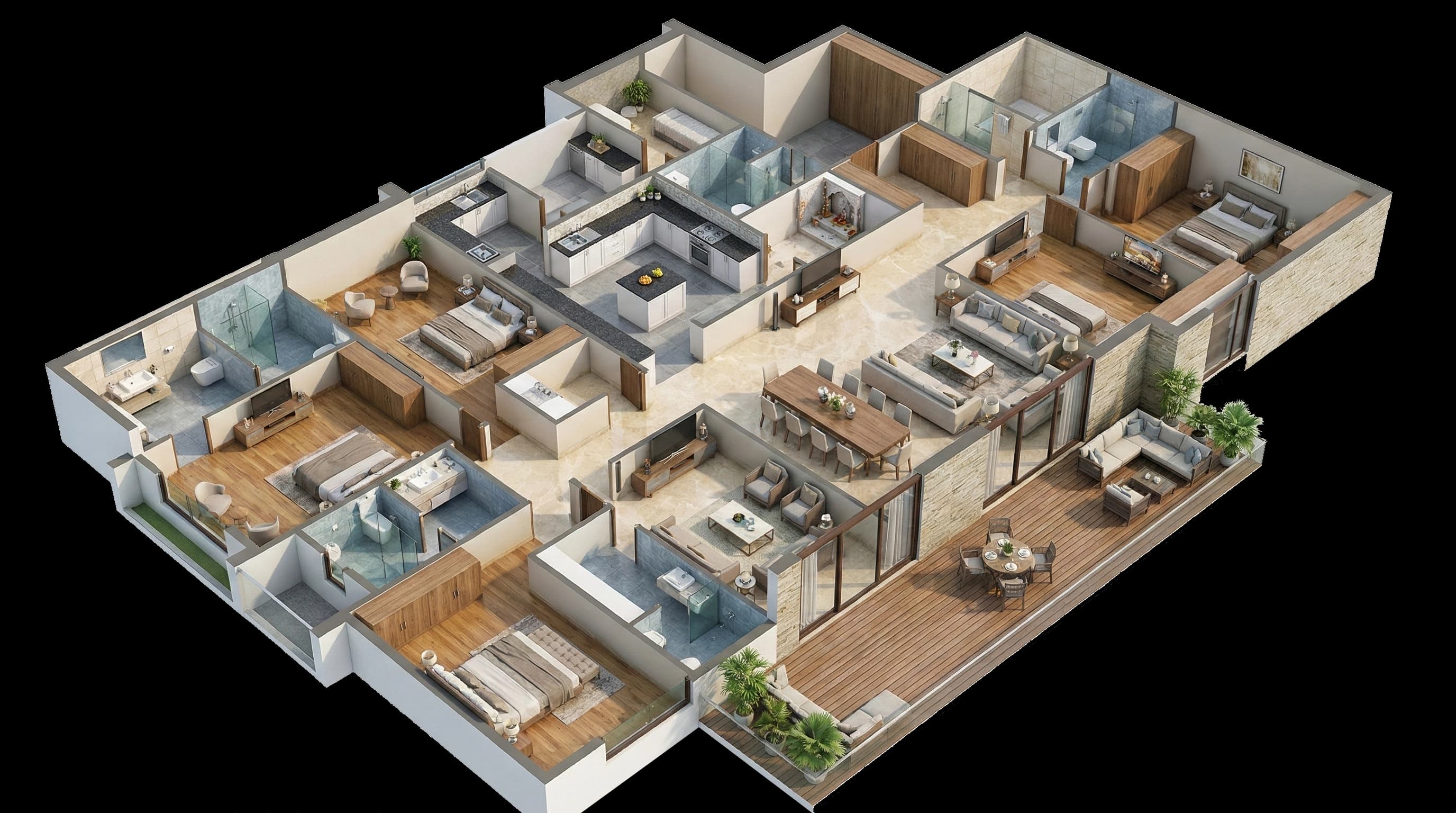 5 BHK - First Floor Isometric View - Magnate Regalia